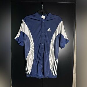 Adidas Baseball Button-Snap Short Sleeve Blue And Gray - Men Medium